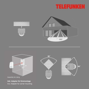 Detector de miscare Telefunken, 180, 12m, 2000W, IP44, Negru - Img 3