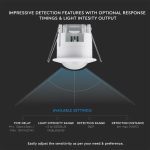 Detector de miscare V-TAC 5090 360 Alb IP20 - Img 8
