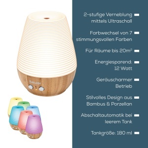 Difuzor de arome Beurer LA 40, 180 ml, din bambus si portelan, cu lumina ambientala - Img 7