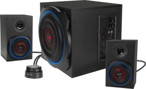 Difuzor PC Speedlink GRAVITY CARBON RGB 2.1 Sistem de sunet Bluetooth - cu subwoofer din lemn, sistem de difuzoare active 120 wati, mufa 3.5mm, AUX, telecomanda de masa, negru - Img 2