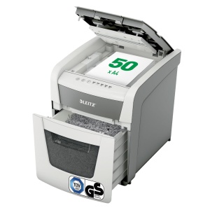 Distrugator de documente Leitz IQ Autofeed 80350000 50 coli P4 20L alb operare silentioasa