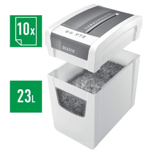 Distrugator de documente Leitz IQ Home Office Slim P4 Alb Capacitate 10 coli Cos 23L - Img 4