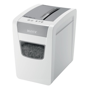 Distrugator de documente Leitz IQ Slim Office S P4 Alb Capacitate 12-14 coli Particule 4x28 mm 23L
