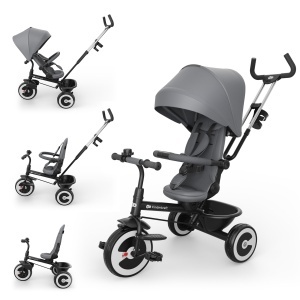 Dreirad Kinderkraft Aston 2 PRO, 360 Rotire, Verdeck Reglabil, Gri