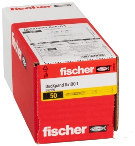 Dublu cuie fischer DuoXpand 8 x 100 T, 50 bucati, nylon, pentru materiale poroase