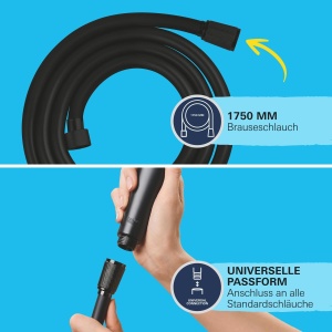 Dus cu cap de dus GROHE Vitalio 110, 2 tipuri de jet, negru, 1.5m - Img 7