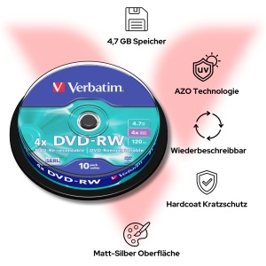 DVD-RW Verbatim 4.7GB 4x, 10 bucati, Matt Silver - Img 4