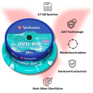DVD-RW Verbatim 4.7GB 4x Matt Silver 25 bucati - Img 4