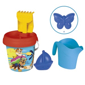 Eimer pentru nisip Smoby Paw Patrol cu stropitoare, grebla, lopata si sita, 17 cm