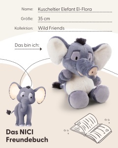 Elefant Plush NICI EL-Flora 35cm - gri, cu accente roz, ideal pentru copii - Img 6