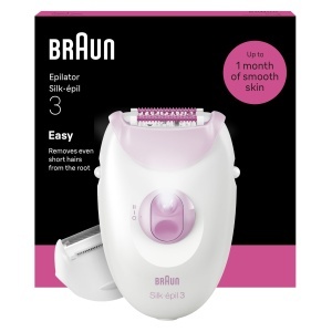 Epilator Braun Silk Epil 3-032, cu fir, roz, masaj si lumina SmartLight