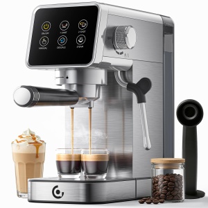 Espressor cafea AMZCHEF cu 20 Bar, 1350W, cu touchscreen LED si spumator de lapte