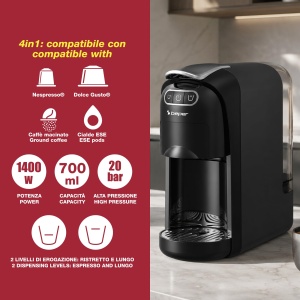 Espressor cafea Beper Amata 4-in-1, 1400 W, 700 ml, 20 Bar - Img 2