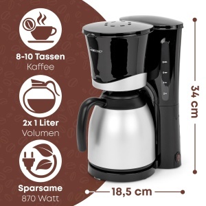 Espressor cafea Clatronic KA 3328, 2 termokanne, 1 litru, 870 W, negru - Img 5