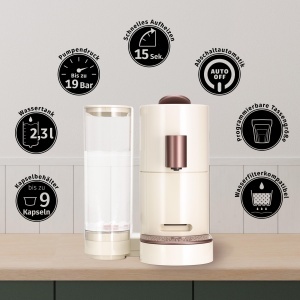 Espressor capsule K-Fee Twins II, rezervor 2.3L, 19 bari, Beige-Bronze - Img 3