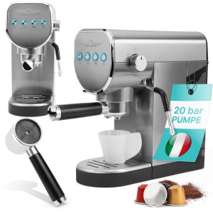 Espressor ProfiCook(r) 2 in 1 | Capsule de cafea si pudra de espresso | Masina de portafiltru 20 bar Pompa italiana | incl. duza de spumare a laptelui | Portafiltru pentru espresso traditional | PC-ES 1265