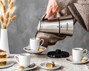Espressor Rommelsbacher EKO 364/E, ulcior electric, din otel inoxidabil de inalta calitate, insertie filtranta pentru 2 sau 4 cani, element de incalzire ascuns, baza centrala 360deg, oprire automata, 365 W - Img 2