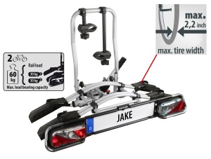 EUFAB 11510 Suport pentru biciclete JAKE, potrivit pentru biciclete electrice, partial preasamblat, extensibil, protectie antifurt, pentru 2 biciclete, pentru cuplare remorca - Img 2