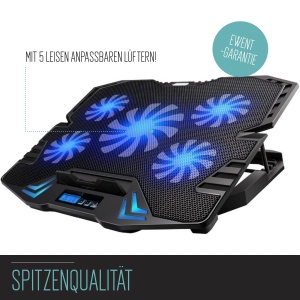 Ewent EW1259 Gaming Laptop Cooler 12-17 inch, 5 ventilatoare silentioase cu LED-uri albastre, 2 porturi USB, pad de racire, suport pentru notebook Cooler Pad Cooling Pad Cooling Mat, negru - Img 8