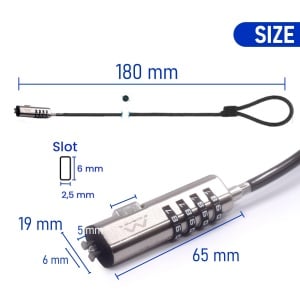Ewent Laptop Lock Incuietoare cu combinatie pentru laptop, cablu de securitate cu incuietoare cu combinatie, cablu de securitate pentru notebook-uri, tablete, PC-uri, proiectoare, antifurt cu cablu rezistent la taiere de 1,8 m - Img 2