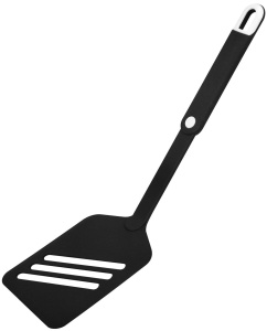 FACKELMANN 24037 Spatula 30.0 cm, Turner cu fante cu maner practic, Turner cu parte functionala din plastic pentru oale si tigai acoperite (Culoare: Negru/Alb), Cantitate: 1 bucata