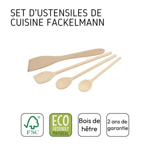Fackelmann 31125 Set de gadgeturi de bucatarie din lemn din 4 piese, strunjitor si lingura din lemn, lemn certificat FSC, 20 cm, 25 cm, 30 cm - Img 4