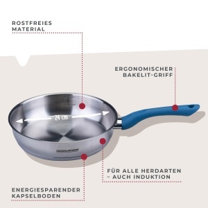 Fackelmann Bratpfanne Essential 24 cm Otel Inoxidabil Maner Ergonomic - Img 2