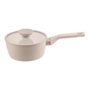 Fackelmann Cratita cu Stiel 16 cm Pastel Beige Aluminiu Reutilizat Capac din Sticla Acoperire Ceramica