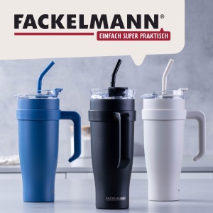 FACKELMANN Pahar de baut izolat XXL negru 1200 ml - Pentru bauturi reci, fabricat din otel inoxidabil de inalta calitate, cu izolatie cu pereti dubli si extensie flexibila a paielor de baut - Img 2