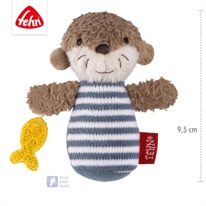 Fehn Mini Rattle Otter - mini jucarie de prindere pentru a zdrangani, simti, juca cu un animal de plus moale si dragalas - un insotitor fidel pentru bebelusi si copii mici de la 0+ luni - Img 4