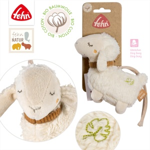 Fehn Mini-Sheep NATURE - mini jucarie de prindere din bumbac organic (organic) pentru a suna, simti, juca cu un animal de plus moale si dragalas - un insotitor loial pentru bebelusi si copii mici de la 0+ luni - Img 5