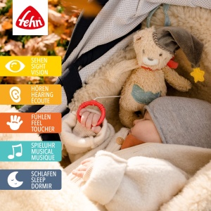 Fehn Music Box Baby Sleep Aid Bear - Jucarie de plus cu ajutor delicat pentru somn Melody "Brahms Lullaby" - Jucarii pentru bebelusi pentru mers si acasa - Jucarii muzicale pentru bebelusi si copii mici - Img 2