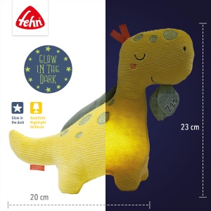 Fehn Night Light Dino - Jucarie de plus cu broderie "Glow-in-the-dark" - Ajutor multifunctional pentru somnul bebelusului ca lampa de noptiera, lampa de alaptare, lampa de noapte si lampa de pat - Pentru bebelusi si copii de la 0+ luni - Img 5
