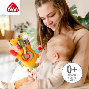 Fehn Play Glove Safari - Papusi cu deget, jucarii pentru copii, maimuta si elefant pentru a apuca si scoate sunete - Papusi de mana pentru copii si bebelusi de la 0+ luni - Manusa de papusa cu jucarie de prindere si zornaitor - Img 2