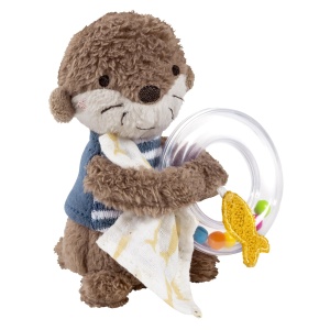 Fehn Rattle Ring Otter - jucarie de prindere pentru zornait, simtire, joaca cu un animal de plus moale si dragalas - un insotitor fidel pentru bebelusi si copii mici de la 0+ luni