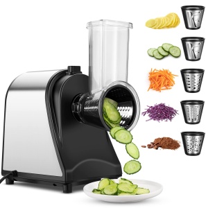 Feliator de legume COOCHEER Otel inoxidabil electric, feliator de legume multiplu de 250 W Razatoare de legume Razatoare de bucatarie Razatoare de legume cu 5 tamburi de taiere
