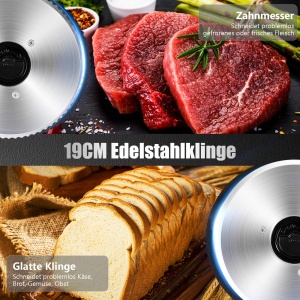 Feliator electric de alimente YASHE cu motor de curent continuu silentios, feliator de paine de 200 W, lame duble din otel inoxidabil de 19 cm, grosime de taiere reglabila de 0-15 mm, ideal pentru carne, branza, paine si legume - Img 4