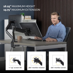Fellowes Monitor Mount 2 monitoare de pana la 32 inchi (81,28 cm) fiecare - Brat pentru monitor seria Platinum cu arc cu gaz, porturi USB, montare cu clema sau iesire pentru cablu - negru - Img 4