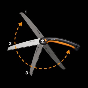 Ferastrau pliabil Fiskars Plus, pentru busteni si ramuri groase, 3 pozitii de taiere, lama cu dinti ascutiti, zimtare grosiera, lungime lama: 21 cm, negru/portocaliu, SW69, 1067553 - Img 8