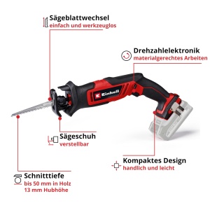 Ferastrau universal cu acumulator Einhell TE-AP 18/13 Li-Solo Power X-Change (18 V, inaltime de ridicare 13 mm, adancime de taiere lemn 50 mm, design la indemana, inclusiv accesorii, fara baterie) - Img 3