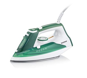 Fier de calcat cu abur SEVERIN cu talpa robusta din otel inoxidabil, 2400W, 85g, jet minim de abur, 30g, debit minim de abur variabil, rezervor de apa detasabil, functie anti-picurare, 175 ml, alb-verde, BA 3261