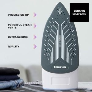 Fier de calcat cu abur Taurus 918984000 Agatha 2800 2800 W, sistem anticalcar si autocuratare, protectie antipicurare, talpa ceramica, abur 170 g/min, plastic, alb/albastru - Img 4