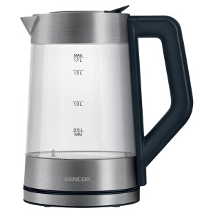 Fierbator de sticla Sencor SWK 1795SS cu capacitate de 1,7 litri si putere de 2200 wati, otel inoxidabil, iluminare interioara, 100% fara BPA, control al temperaturii (50 degC pana la 100 degC) - Img 1