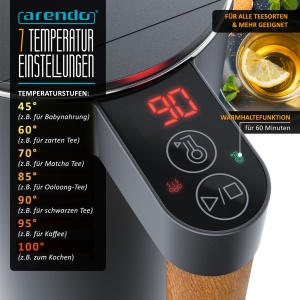 Fierbator electric Arendo 306929, 1.5L, 2200W, temperatura ajustabila, negru - Img 3