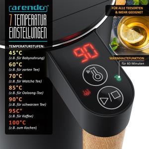 Fierbator electric Arendo cu temperatura reglabila, 1.5L, 2200W, inox, negru - Img 3