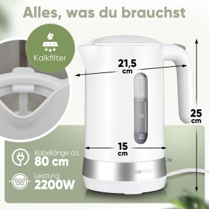 Fierbator electric Clatronic WK 3840, 1.8L, 2200W, BPA free, alb - Img 7