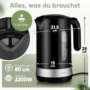 Fierbator electric Clatronic WK 3840, 1.8L, 2200W, BPA free, Negru - Img 7