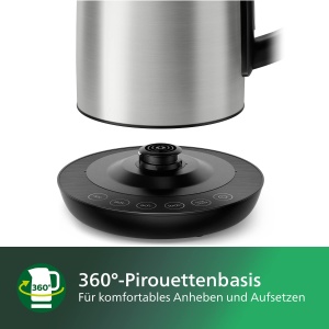Fierbator Philips - Capacitate de 1,7 L cu control al temperaturii, functie de mentinere la cald si indicator de control, baza de pirueta, 2200 wati, 23 x 18,8 x 25,7 cm, otel inoxidabil, (HD9359/90) - Img 3