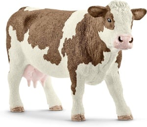 Figurina Ferma - Schleich Fleckvieh-Kuh 13801, 13 x 4 x 8 cm, pentru copii de la 3 ani