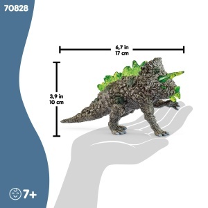 Figurina schleich ELDRADOR Steintriceratops, 7 x 17 x 10 cm, 3 hornuri cristal - Img 5